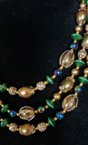 Green and Gold triple strand necklace